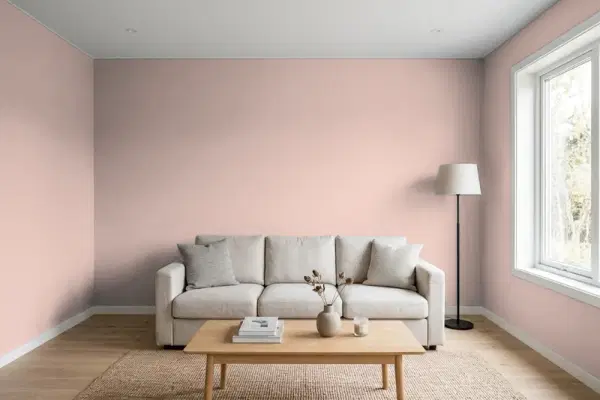 Living room with walls painted Behr Vintage Tea Rose HDC-CT-07A (simulated)