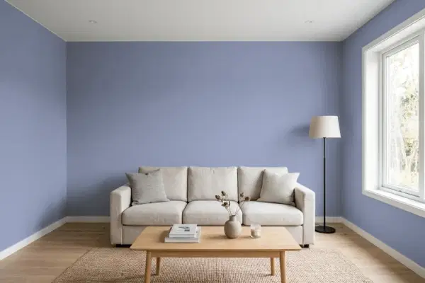 Living room with walls painted PPG Paints Violet Aura 1168-5 (simulated)