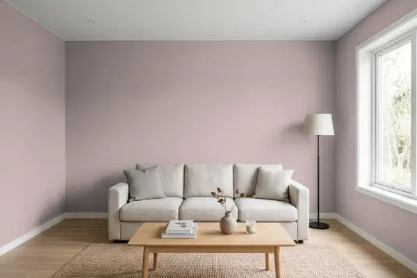 Living room with walls painted Behr Violet Vista HDC-CT-18 (simulated)