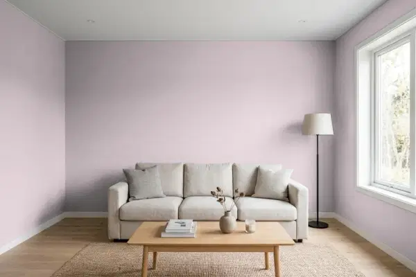 Living room with walls painted Benjamin Moore Violetta AF-615 (simulated)