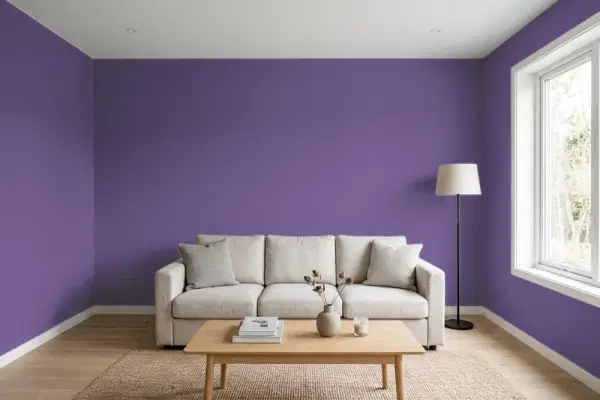 Living room with walls painted Behr Virtual Violet HDC-MD-25 (simulated)