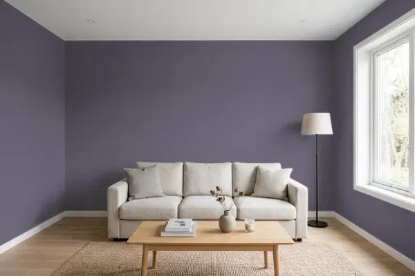 Living room with walls painted Behr Voodoo S570-7 (simulated)