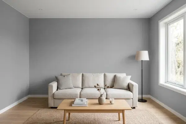Living room with walls painted Benjamin Moore Wall Street CSP-20 (simulated)