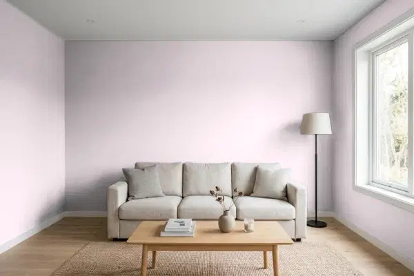 Living room with walls painted Sherwin-Williams Wallflower SW 6281 (simulated)