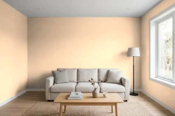 Living room with walls painted Behr Warm Apricot PPL-42 (simulated)