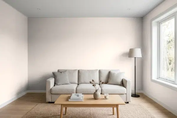 Living room with walls painted Valspar Warm Fog 1002-10C (simulated)
