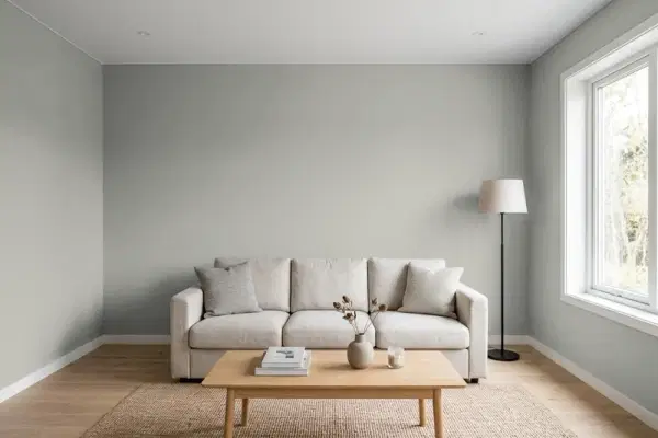 Living room with walls painted Valspar Wet Pavement 5006-2A (simulated)
