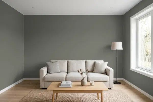 Living room with walls painted Valspar Wetlands 5007-2C (simulated)