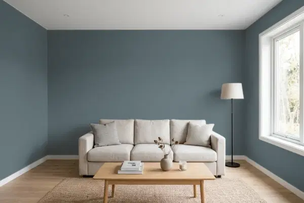 Living room with walls painted Behr Whale Gray N470-6 (simulated)