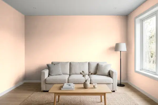Living room with walls painted Valspar Whipped Peach 2002-2B (simulated)