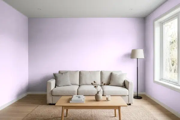 Living room with walls painted Valspar Whipped Plum 4002-9B (simulated)