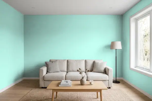 Living room with walls painted PPG Paints Whirlpool 1230-3 (simulated)