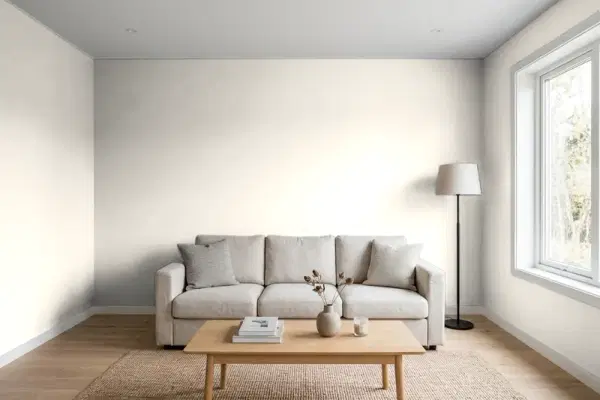 Living room with walls painted Sherwin-Williams White Heron SW 7627 (simulated)