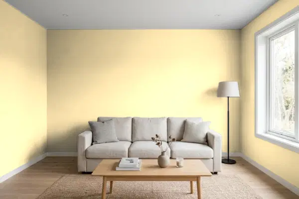 Living room with walls painted Behr Wickerware 360C-2 (simulated)