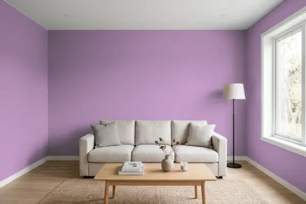 Living room with walls painted Valspar Wild Lavender 1002-3B (simulated)
