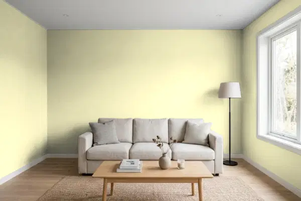 Living room with walls painted Sherwin-Williams Wild Lime SW 9668 (simulated)