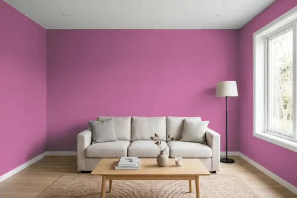 Living room with walls painted Behr Wild Mulberry 690B-6 (simulated)