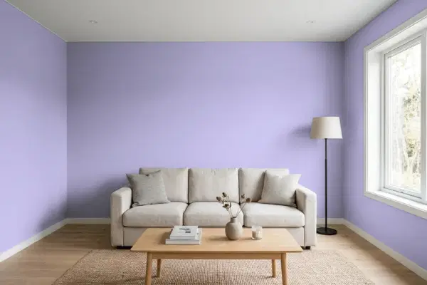 Living room with walls painted Behr Wild Violet PPH-38 (simulated)