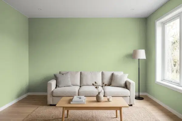 Living room with walls painted Behr Willow Grove PPU11-06 (simulated)