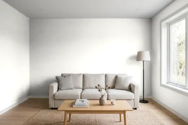 Living room with walls painted PPG Paints Willow Springs 1007-1 (simulated)