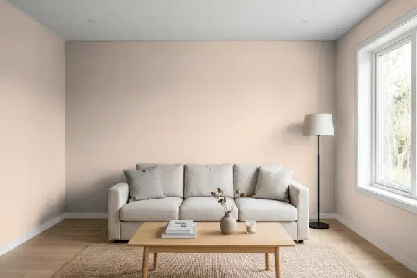 Living room with walls painted Behr Windrift Beige N190-3 (simulated)