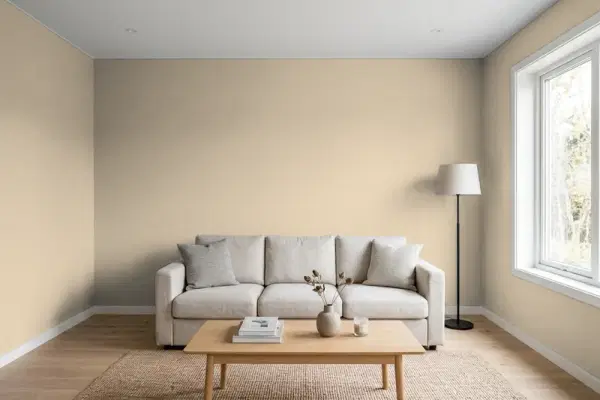 Living room with walls painted Sherwin-Williams Windsor Greige SW 7528 (simulated)