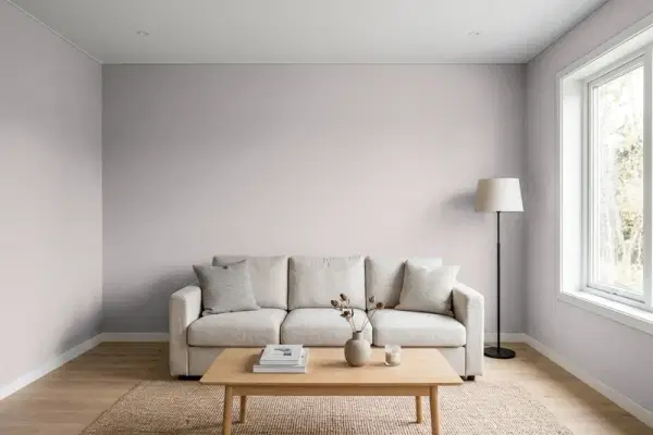 Living room with walls painted Valspar Winter Calm 4001-1B (simulated)
