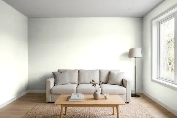 Living room with walls painted Behr Winter Glaze 430E-1 (simulated)