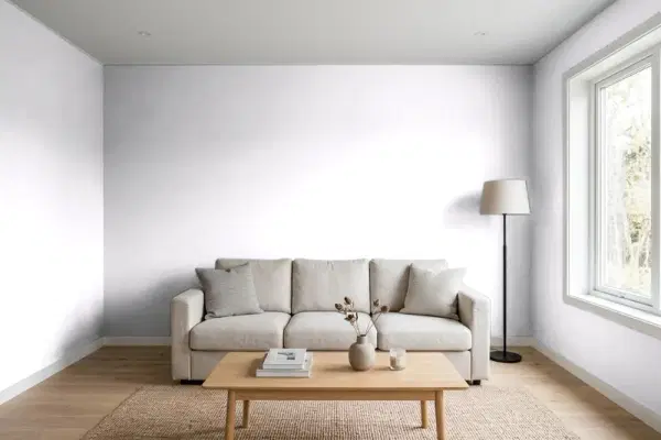Living room with walls painted PPG Paints Winter Morn 1172-2 (simulated)
