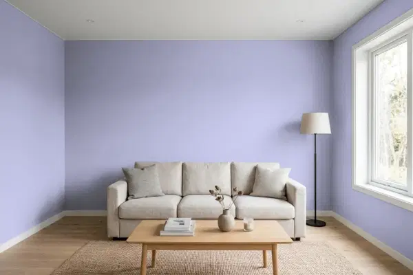 Living room with walls painted Behr Wisteria Blue M550-4 (simulated)