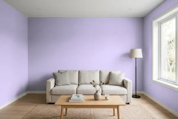Living room with walls painted Sherwin-Williams Wisteria SW 6822 (simulated)