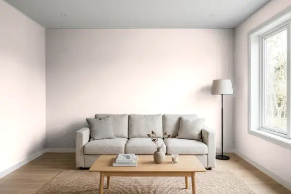 Living room with walls painted PPG Paints Wistful Beige 1061-2 (simulated)