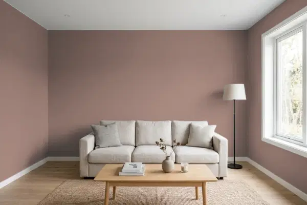 Living room with walls painted PPG Paints Woodchuck 1016-6 (simulated)