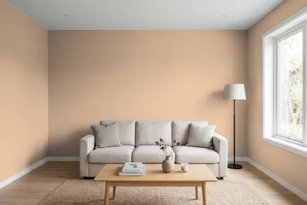 Living room with walls painted PPG Paints Yosemite Trailhead 15-04 (simulated)