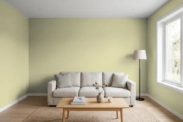 Living room with walls painted Valspar Young Willow 6003-3C (simulated)