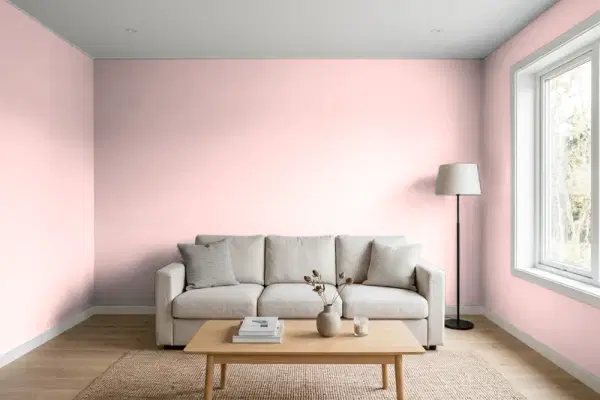 Living room with walls painted Behr Youth Blush P170-1 (simulated)