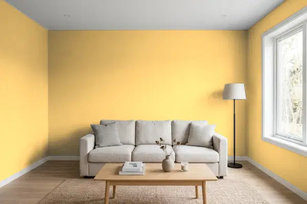 Living room with walls painted PPG Paints Yukon Gold 1209-4 (simulated)