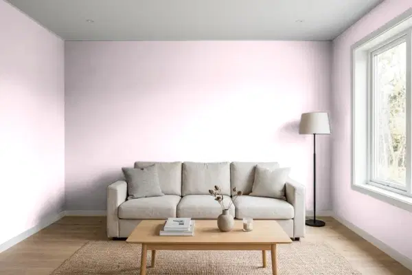 Living room with walls painted Behr Zephyr 690A-1 (simulated)
