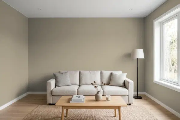 Living room with walls painted Sherwin-Williams Zeus SW 7744 (simulated)