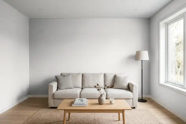 Living room with walls painted Sherwin-Williams Zircon SW 7667 (simulated)