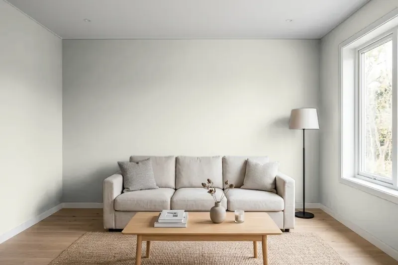 Living room with walls painted Sherwin-Williams Aloof Gray SW 6197 (simulated)
