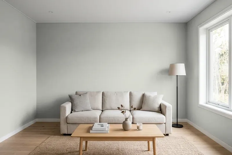 Living room with walls painted Sherwin-Williams Chelsea Gray SW 2850 (simulated)