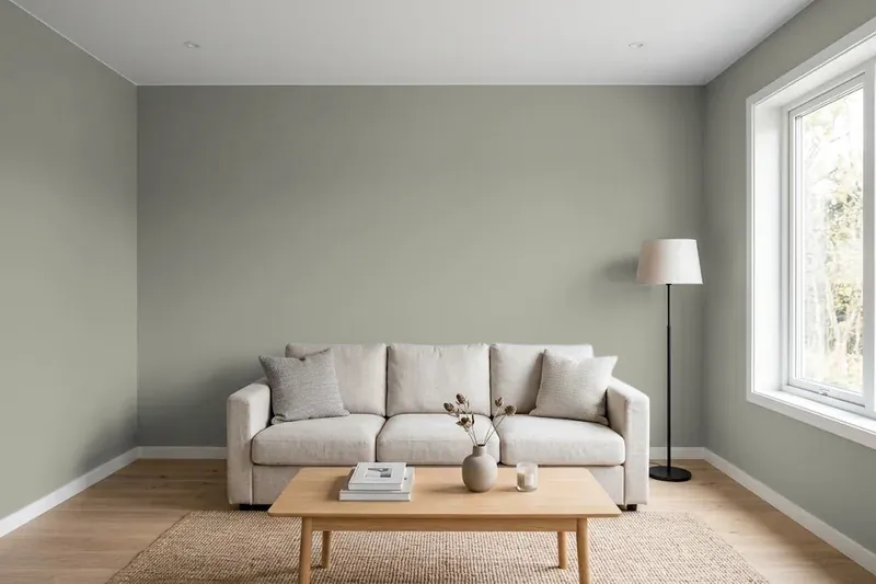 Living room with walls painted Sherwin-Williams Cornwall Slate SW 9131 (simulated)