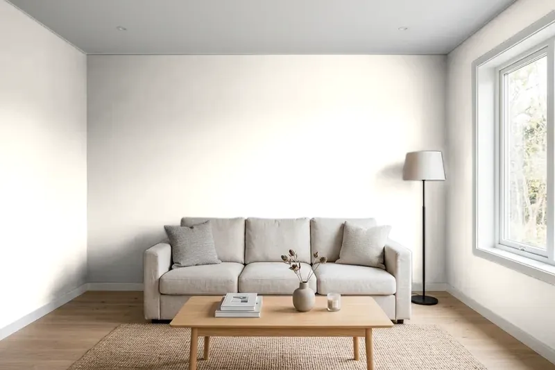Living room with walls painted Benjamin Moore Pink Damask 890 (simulated)