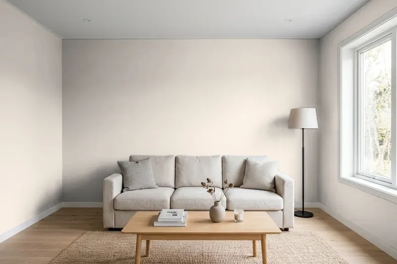 Living room with walls painted Sherwin-Williams Popular Gray SW 6071 (simulated)