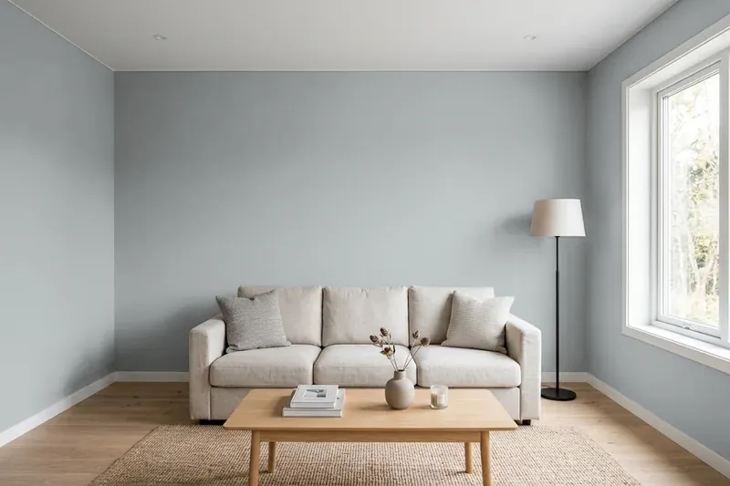 Living room with walls painted Benjamin Moore Slate CW-700 (simulated)