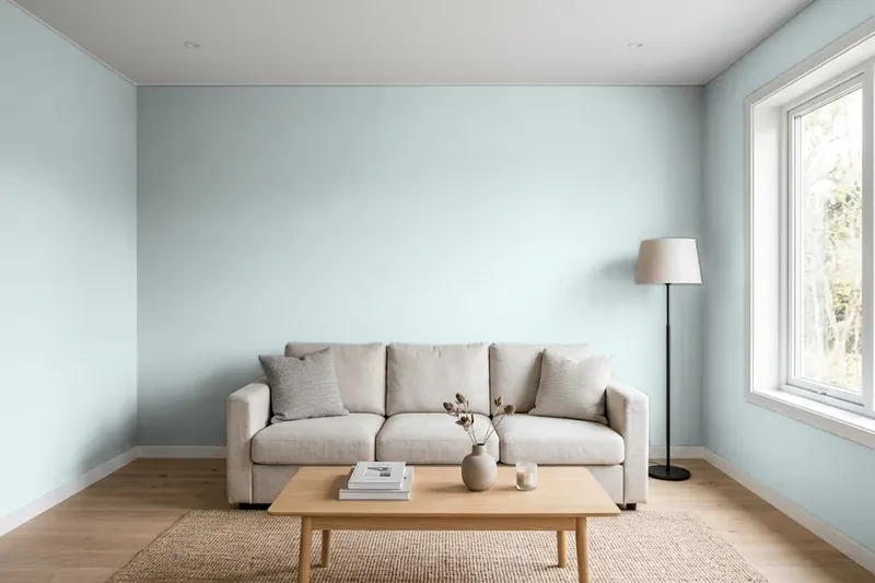 Living room with walls painted Sherwin-Williams Tradewind SW 6218 (simulated)